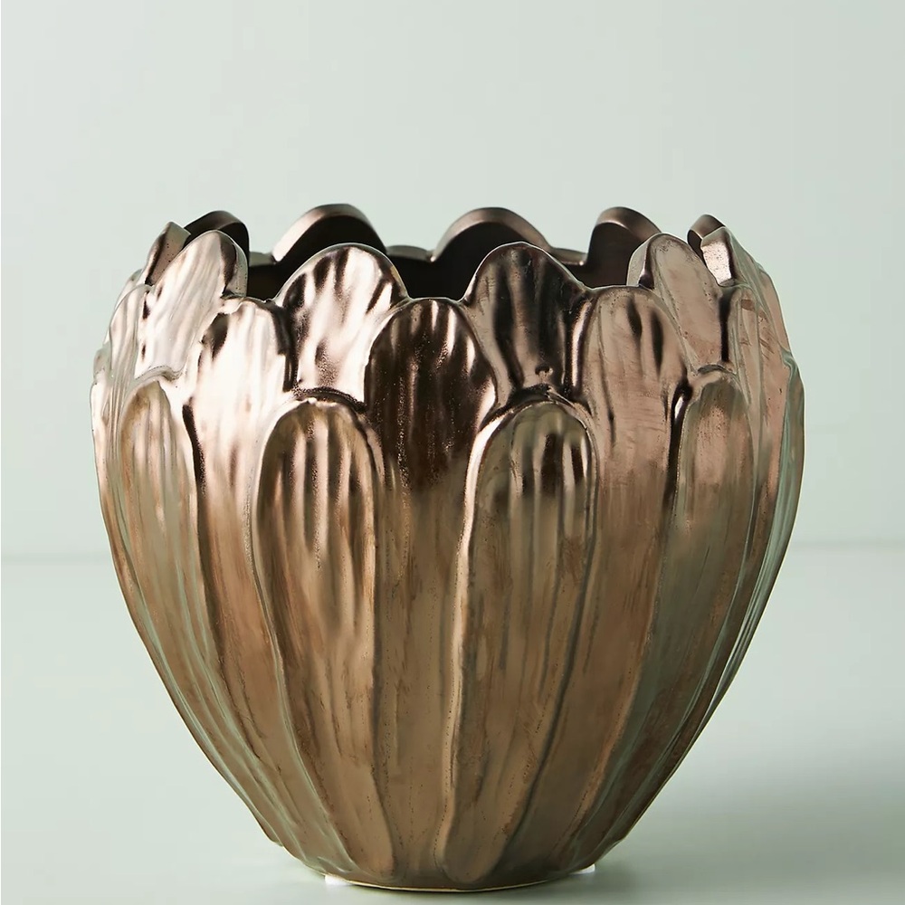 NEW Anthropologie Metallic Bronze Vase Planter